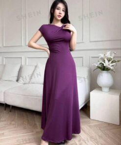 Vestido de Gala Largo Color Lila con Detalle de Nudo en la Cintura