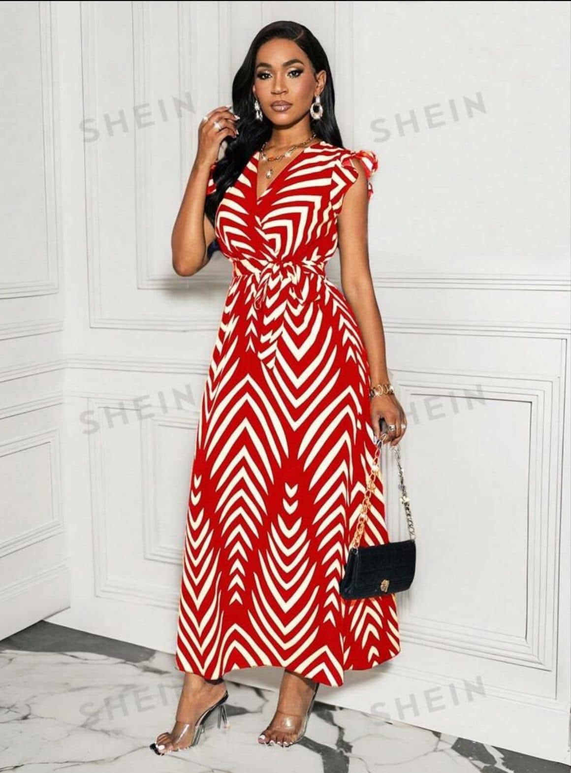 Vestido Largo Rojo Geométrico